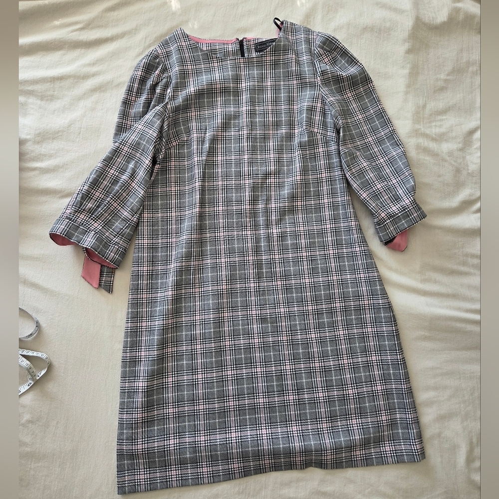Jessica Howard Plaid Long Sleeve Dress - Black and Pink Size 14